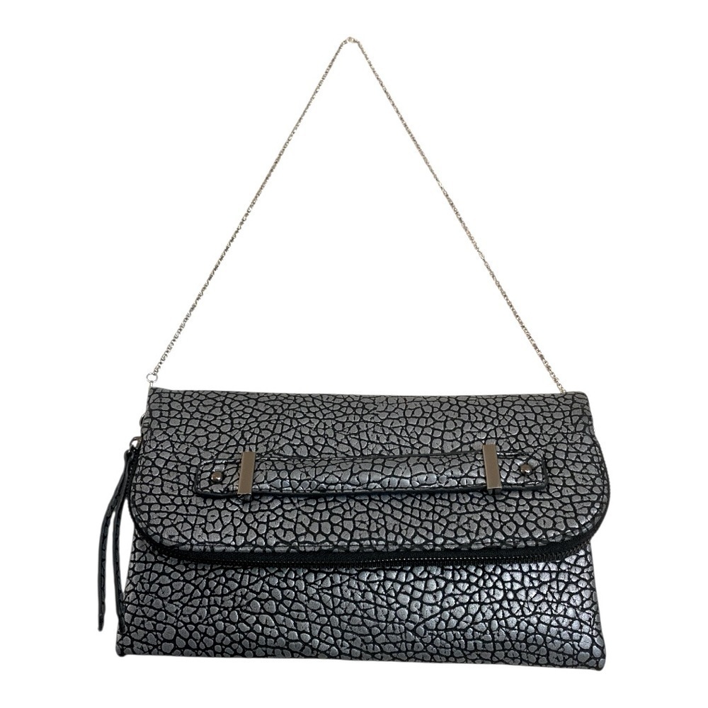 URBAN EXPRESSIONS Textured Snake-print Fold-over Crossbody Baguette Shoulder Bag